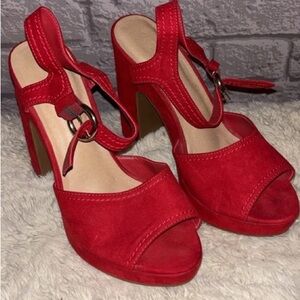 Chic Red Suede Women's Heels